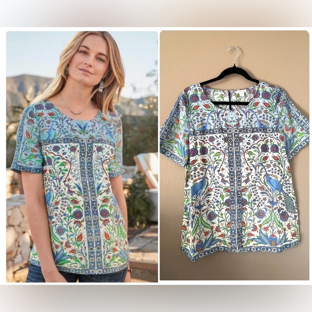Sundance 100% Silk Izmir Paisley Peacock Top